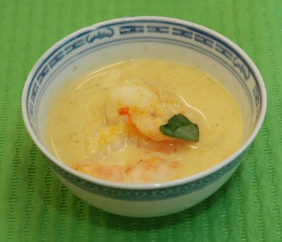 Kürbissuppe mit Kokosmilch und Krevetten